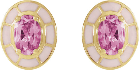 14K Gold Oval Natural Pink Tourmaline Solitaire Stud Earrings - view 2