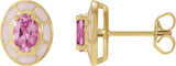 14K Gold Oval Natural Pink Tourmaline Solitaire Stud Earrings