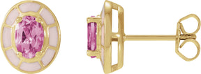 14K Gold Oval Natural Pink Tourmaline Solitaire Stud Earrings