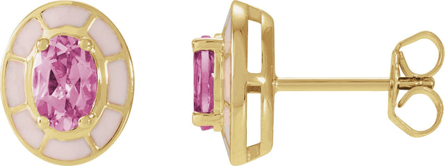 14K Gold Oval Natural Pink Tourmaline Solitaire Stud Earrings