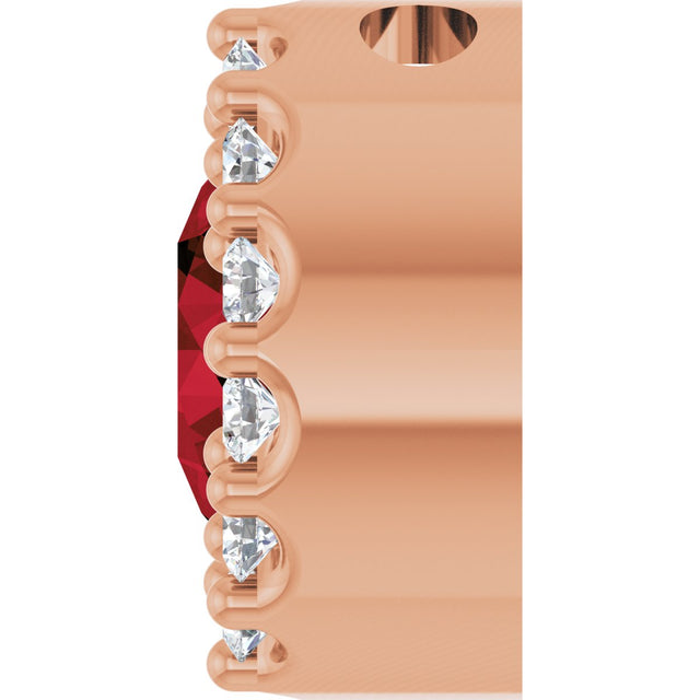 14K Gold Round Natural Mozambique Garnet Halo-Style Pendant - Rose Gold - view 6