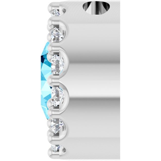 14K Gold Round Natural Aquamarine Halo-Style Pendant - White Gold - view 6