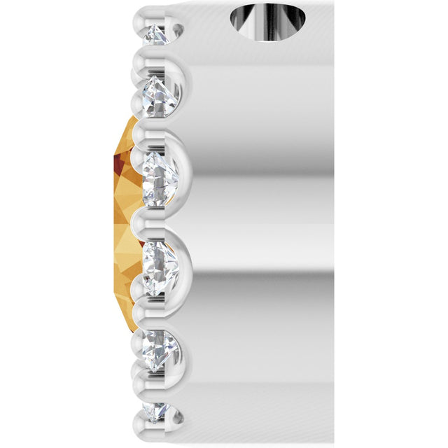 14K Gold Round Natural Citrine Halo-Style Pendant - White Gold - view 6