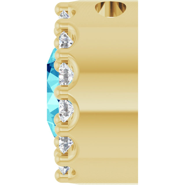 14K Gold Round Natural Blue Zircon Halo-Style Pendant - Yellow Gold - view 6