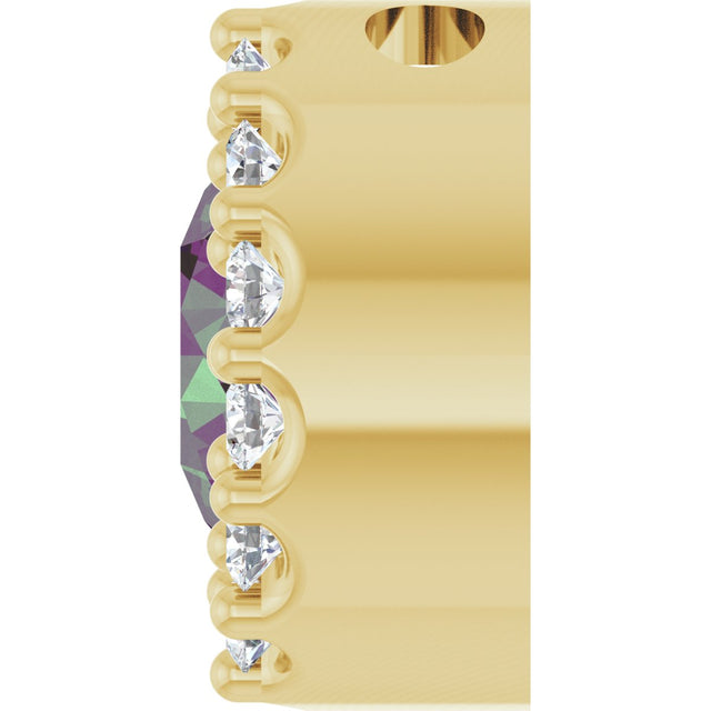 14K Gold Round Lab-Grown Alexandrite Halo-Style Pendant - Yellow Gold - view 6