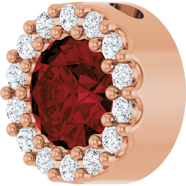 14K Gold Round Natural Mozambique Garnet Halo-Style Pendant - Rose Gold - view 5