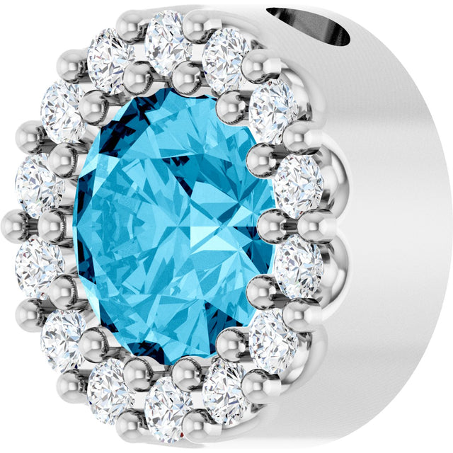 Platinum Round Natural Aquamarine Halo-Style Pendant - view 5