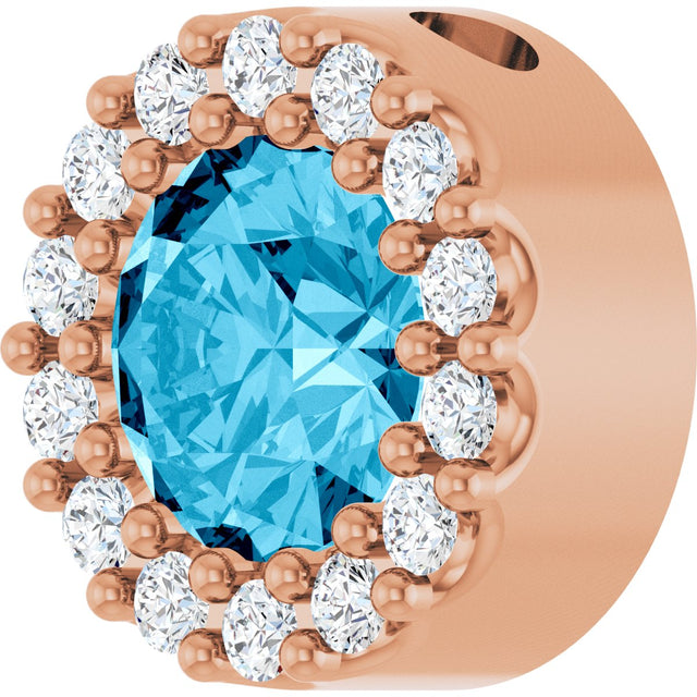 14K Gold Round Natural Aquamarine Halo-Style Pendant - Rose Gold - view 5