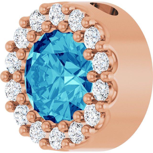 14K Gold Round Natural Blue Zircon Halo-Style Pendant - Rose Gold - view 5