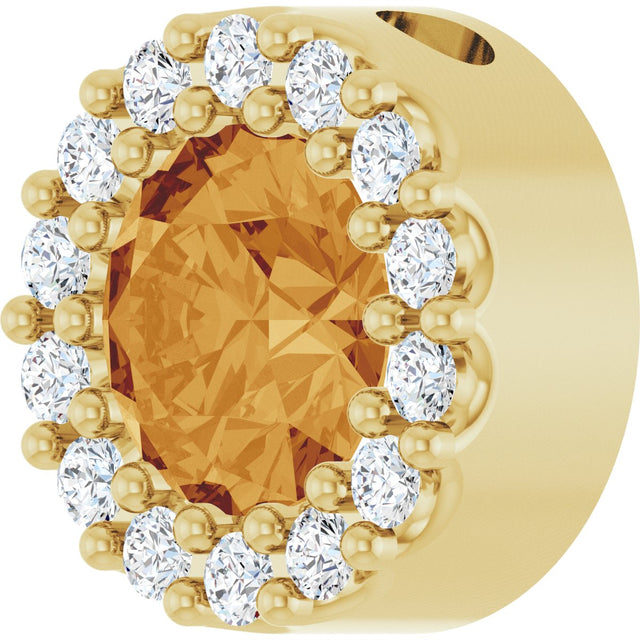 14K Gold Round Natural Citrine Halo-Style Pendant - Yellow Gold - view 5
