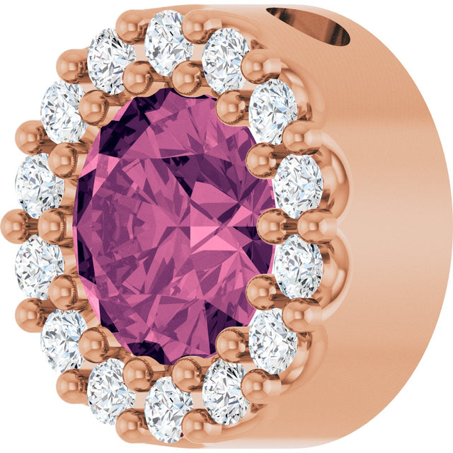 14K Gold Round Natural Pink Tourmaline Halo-Style Pendant - Rose Gold - view 5