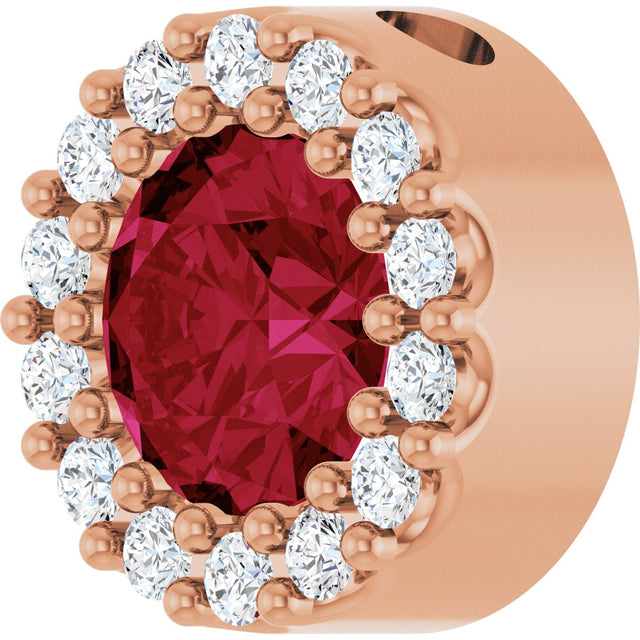 14K Gold Round Lab-Grown Ruby Halo-Style Pendant – up to 0.08 CTW - Rose Gold - view 5