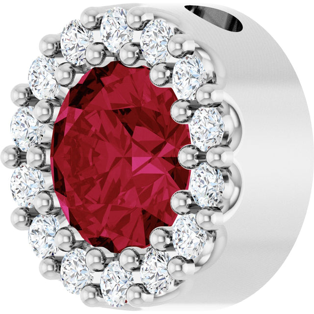 14K Gold Round Lab-Grown Ruby Halo-Style Pendant – up to 0.08 CTW - White Gold - view 5