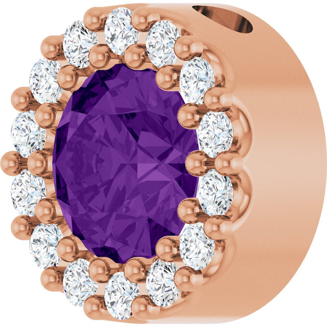 14K Gold Round Natural Amethyst Halo-Style Pendant - Rose Gold - view 5