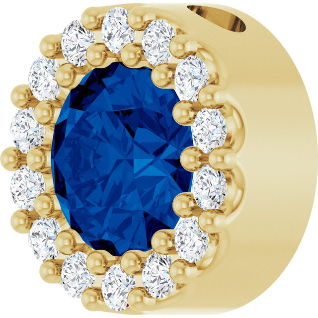 14K Gold Round Lab-Grown Blue Sapphire Halo-Style Pendant – up to 1/10 CTW - Yellow Gold - view 5