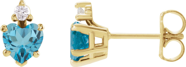 14K Gold Natural London Blue Topaz & Natural Diamond Accented Heart Earrings - Yellow Gold
