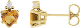 14K Gold Natural Citrine & Natural Diamond Accented Heart Earrings - Yellow Gold