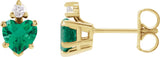 14K Gold Lab-Grown Emerald & Natural Diamond Accented Heart Earrings - Yellow Gold