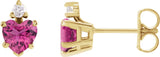 14K Gold Natural Pink Tourmaline & Natural Diamond Accented Heart Earrings - Yellow Gold
