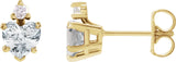 14K Gold Natural White Sapphire & Natural Diamond Accented Heart Earrings - Yellow Gold