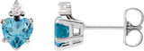 Platinum Natural London Blue Topaz & Natural Diamond Accented Heart Earrings