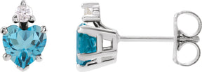Platinum Natural London Blue Topaz & Natural Diamond Accented Heart Earrings