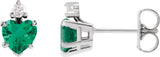 Platinum Lab-Grown Emerald & Natural Diamond Accented Heart Earrings