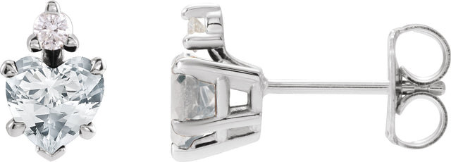 14K Gold Natural White Sapphire & Natural Diamond Accented Heart Earrings - White Gold