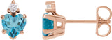 14K Gold Natural London Blue Topaz & Natural Diamond Accented Heart Earrings - Rose Gold