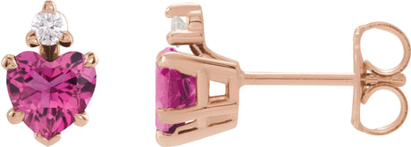 14K Gold Natural Pink Tourmaline & Natural Diamond Accented Heart Earrings - Rose Gold