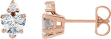 14K Gold Natural White Sapphire & Natural Diamond Accented Heart Earrings - Rose Gold