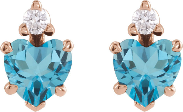 14K Gold Natural London Blue Topaz & Natural Diamond Accented Heart Earrings - Rose Gold - view 2