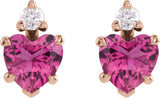 14K Gold Natural Pink Tourmaline & Natural Diamond Accented Heart Earrings - Rose Gold - view 2
