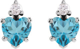14K Gold Natural London Blue Topaz & Natural Diamond Accented Heart Earrings - White Gold - view 2