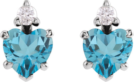 Platinum Natural London Blue Topaz & Natural Diamond Accented Heart Earrings - view 2
