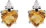 14K Gold Natural Citrine & Natural Diamond Accented Heart Earrings - White Gold - view 2