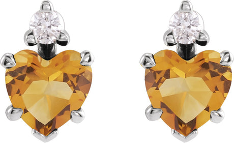 Platinum Natural Citrine & Natural Diamond Accented Heart Earrings - view 2