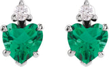 Platinum Lab-Grown Emerald & Natural Diamond Accented Heart Earrings - view 2