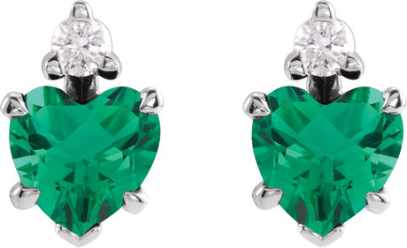 Platinum Lab-Grown Emerald & Natural Diamond Accented Heart Earrings - view 2