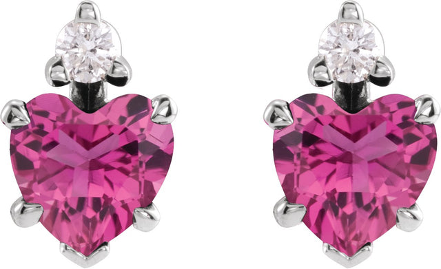Platinum Natural Pink Tourmaline & Natural Diamond Accented Heart Earrings - view 2