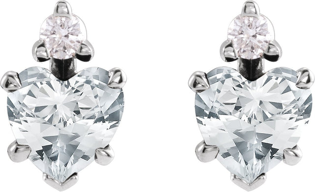 Platinum Natural White Sapphire & Natural Diamond Accented Heart Earrings - view 2