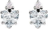 14K Gold Natural White Sapphire & Natural Diamond Accented Heart Earrings - White Gold - view 2