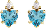 14K Gold Natural London Blue Topaz & Natural Diamond Accented Heart Earrings - Yellow Gold - view 2