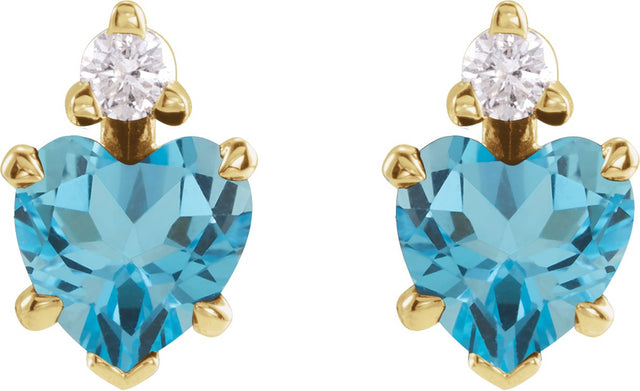 14K Gold Natural London Blue Topaz & Natural Diamond Accented Heart Earrings - Yellow Gold - view 2