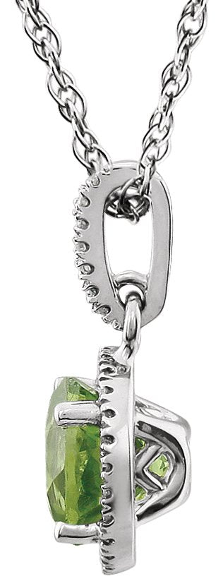 14K Gold Round Natural Peridot & Natural Diamond Halo-Style Birthstone Necklace - view 2