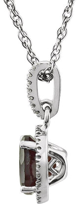 14K Gold Round Natural Mozambique Garnet & Natural Diamond Halo-Style Birthstone Necklace - view 2