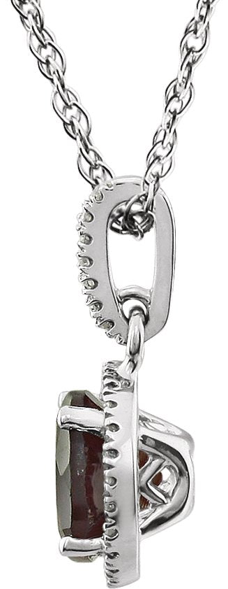 14K Gold Round Natural Mozambique Garnet & Natural Diamond Halo-Style Birthstone Necklace - view 2