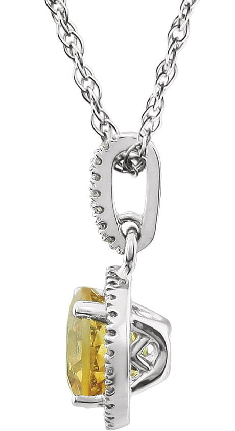 14K Gold Round Natural Citrine & Natural Diamond Halo-Style Birthstone Necklace - view 2