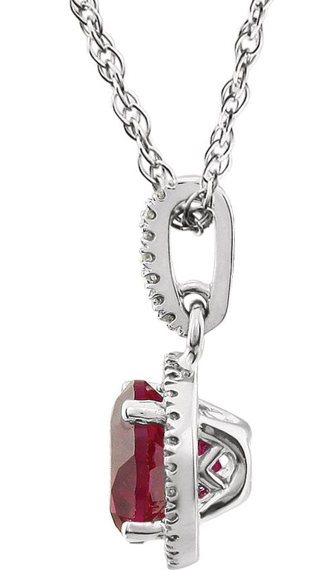 14K Gold Round Lab-Grown Ruby & Natural Diamond Halo-Style Birthstone Necklace - view 2