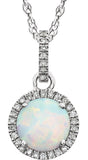 14K Gold Round Lab-Grown Opal & Natural Diamond Halo-Style Birthstone Necklace